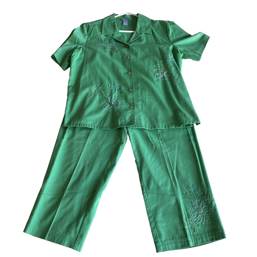 Women's VTG Green Pants Suit 90s Koret Embellished Read Look for Size